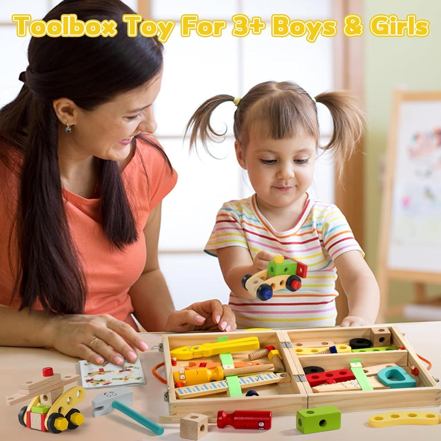 Wooden Tool Kit for Kids | 34 Pcs | Montessori STEM (Ages 3-7)