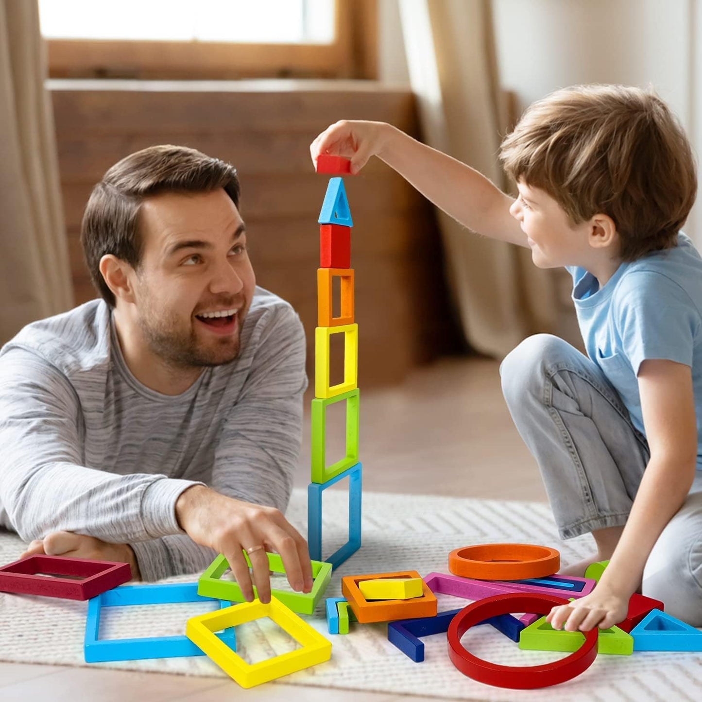 Wooden Rainbow Stacking Toy 27 Pcs — Montessori Shape Sorter for Kids