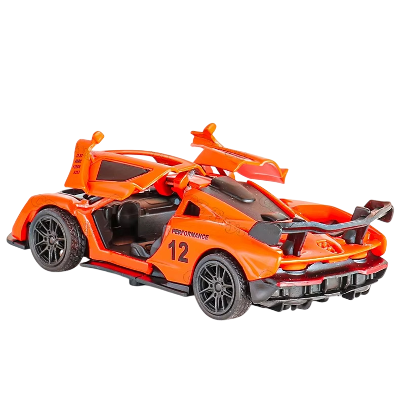 McLaren Senna 1:43 Die-Cast Metal Toy Car in Orange — Pull Back & Openable Doors (Ages 3-7)
