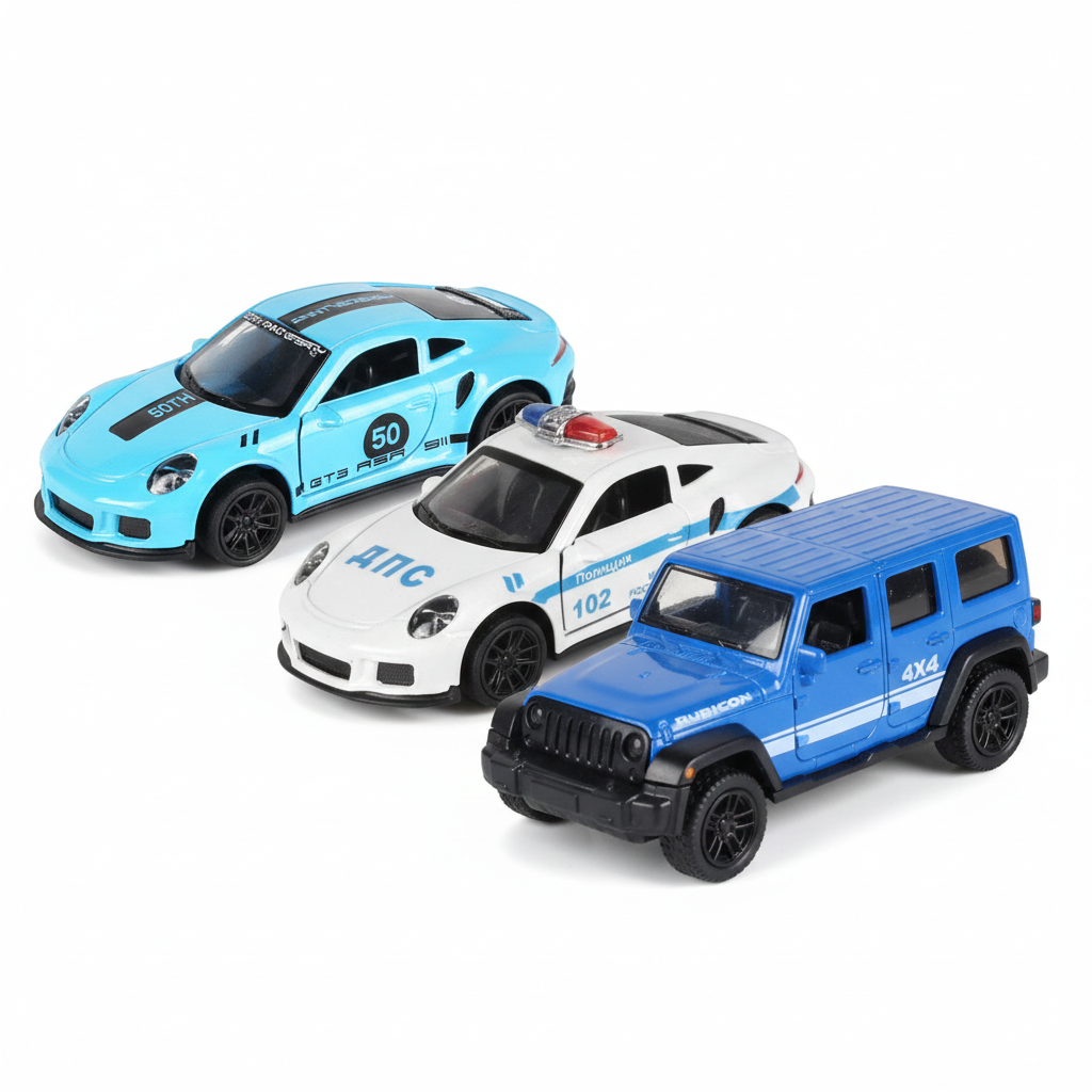Die-Cast Cars Set | Blue Rubicon & Porsche 1:43 Pull Back Toy Cars (Ages 3-7)