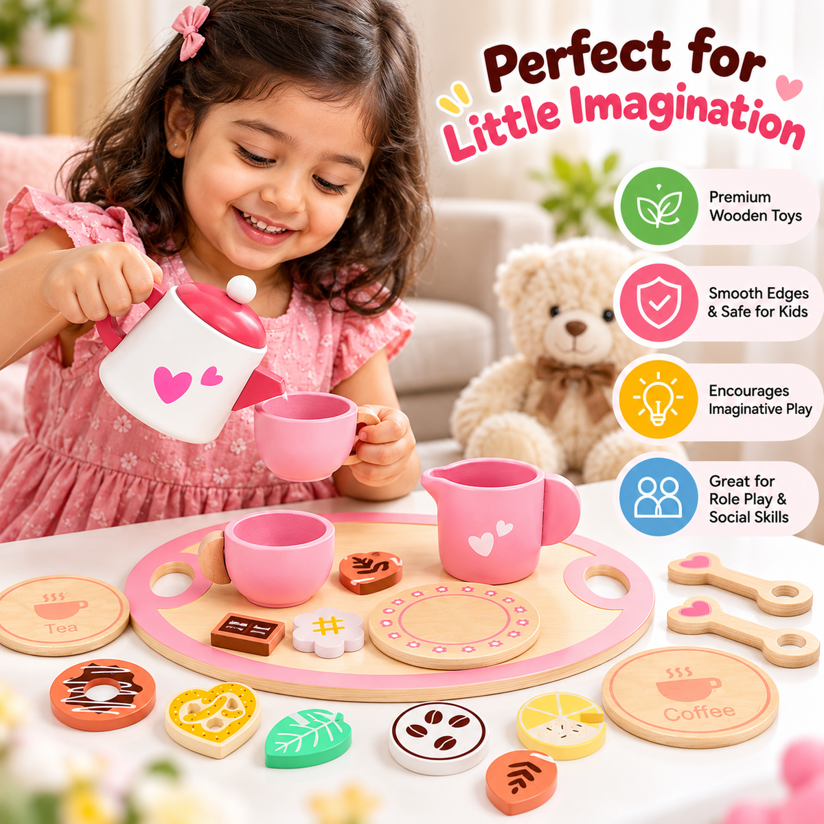 Danish Noble Wooden Afternoon Tea Party Toy Set – Pretend Play for Kids 3+