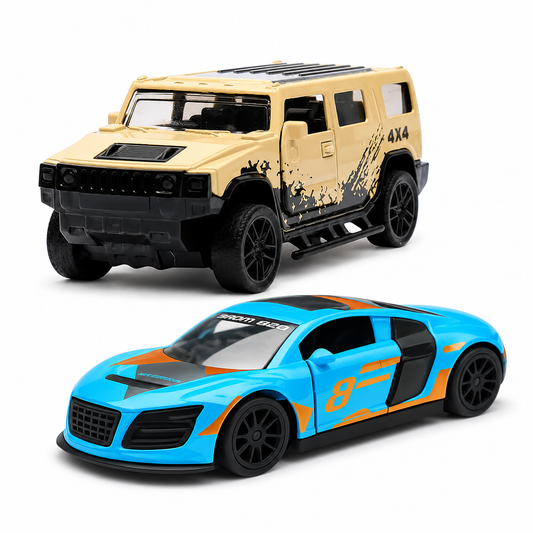Die-Cast Cars Combo | Hummer & Audi 1:43 Pull Back Toy Cars (Ages 3-7)