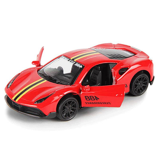 Ferrari 1:43 Die-Cast Metal Toy Car — Pull Back & Openable Doors | Red & Yellow (Ages 3-7)