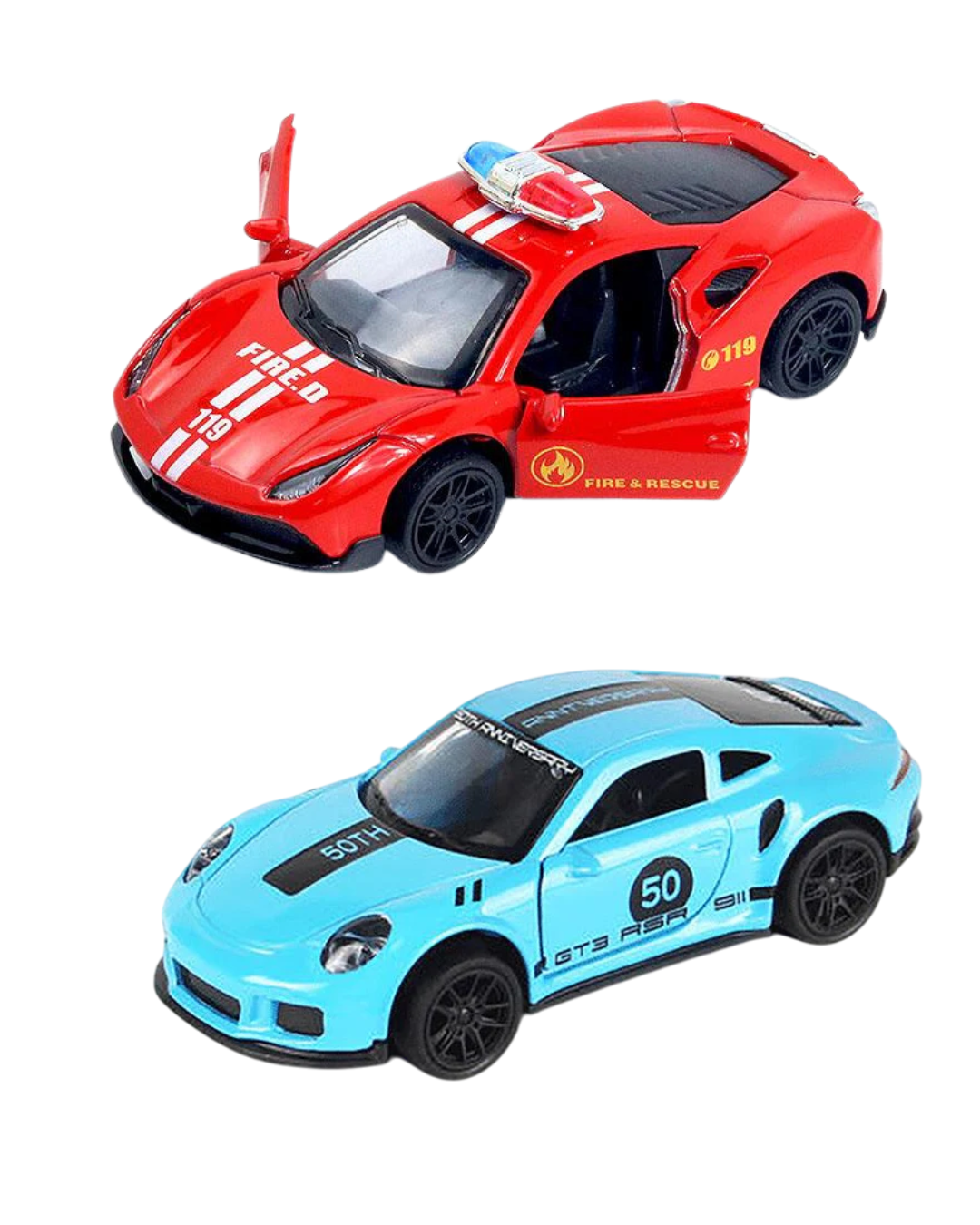 Die-Cast Cars | Red Ferrari & Blue Porsche Pull Back (Ages 3-7)