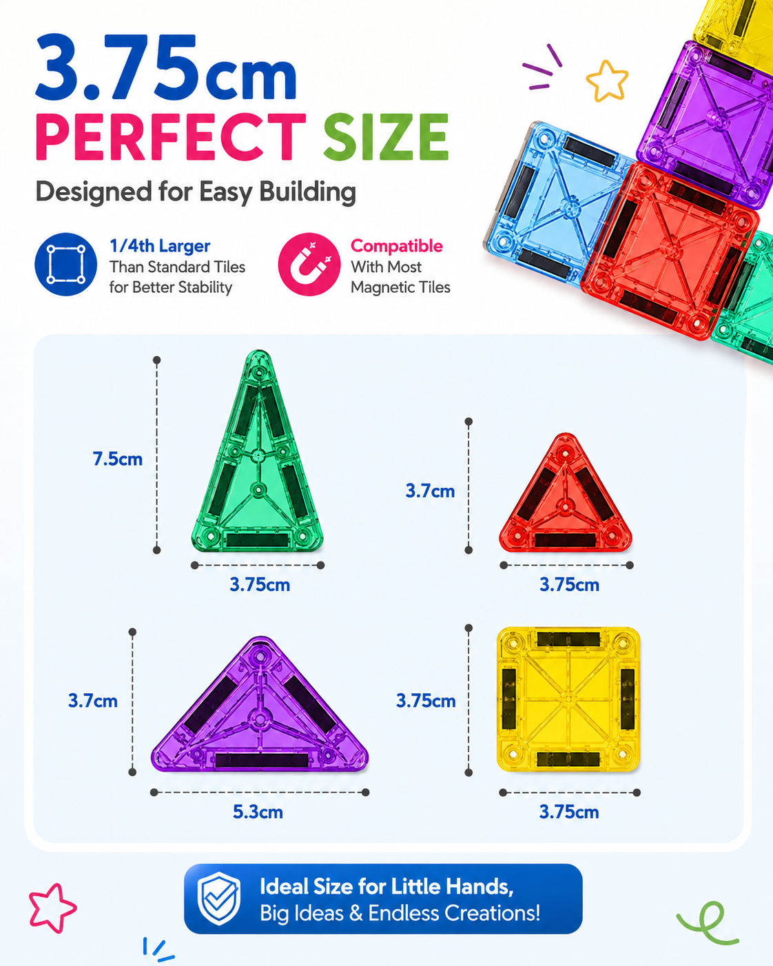 Mini Magnetic Tiles for Kids – 34 Pcs STEM Building Set (Ages 3+)