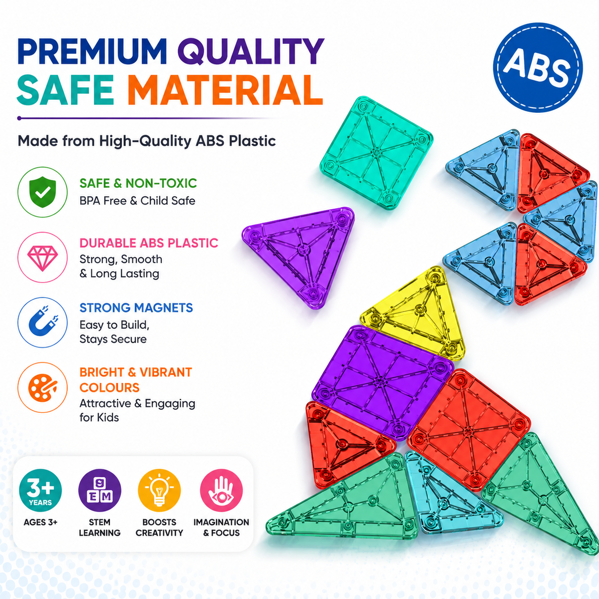 Mini Magnetic Tiles for Kids – 34 Pcs STEM Building Set (Ages 3+)