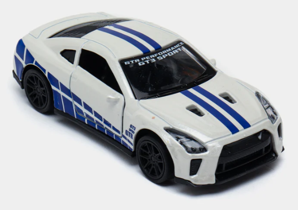 Nissan GTR 1:43 Die-Cast Metal Toy Car in White — Pull Back & Openable Doors (Ages 3-7)