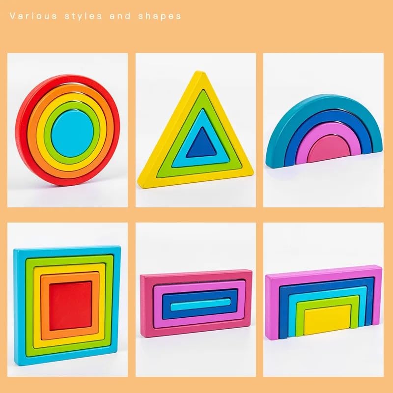 Wooden Rainbow Stacking Toy 27 Pcs — Montessori Shape Sorter for Kids