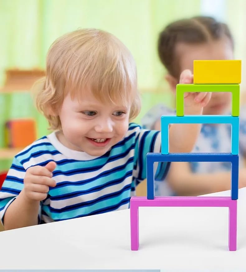 Wooden Rainbow Stacking Toy 27 Pcs — Montessori Shape Sorter for Kids