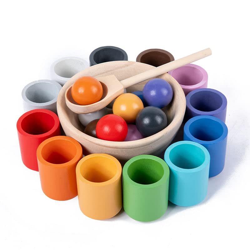 Wooden Colour Sorting Toy — 12 Balls & 12 Cups | Montessori Toddler Toy