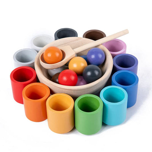 Wooden Colour Sorting Toy — 12 Balls & 12 Cups | Montessori Toddler Toy