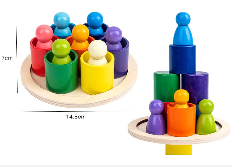 Wooden Peg Dolls in Bowl — 7 Rainbow Colours | Montessori Toy