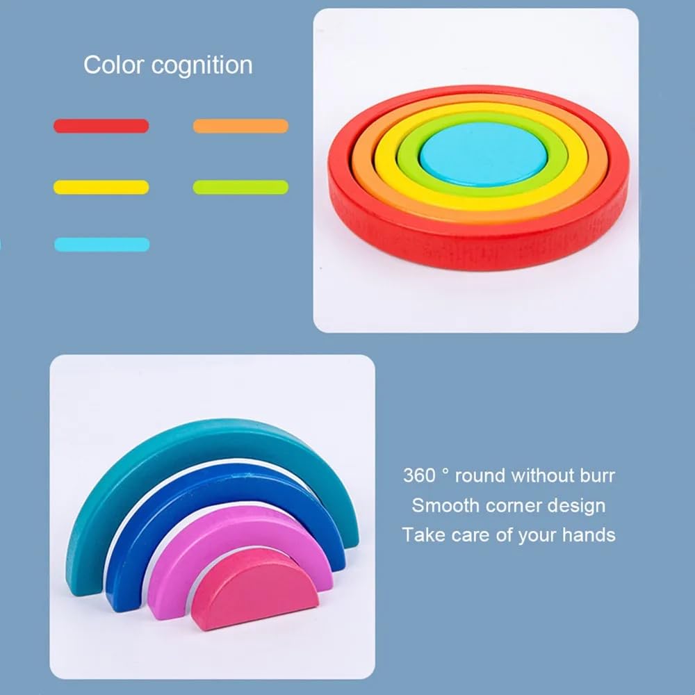 Wooden Rainbow Stacking Toy 27 Pcs — Montessori Shape Sorter for Kids