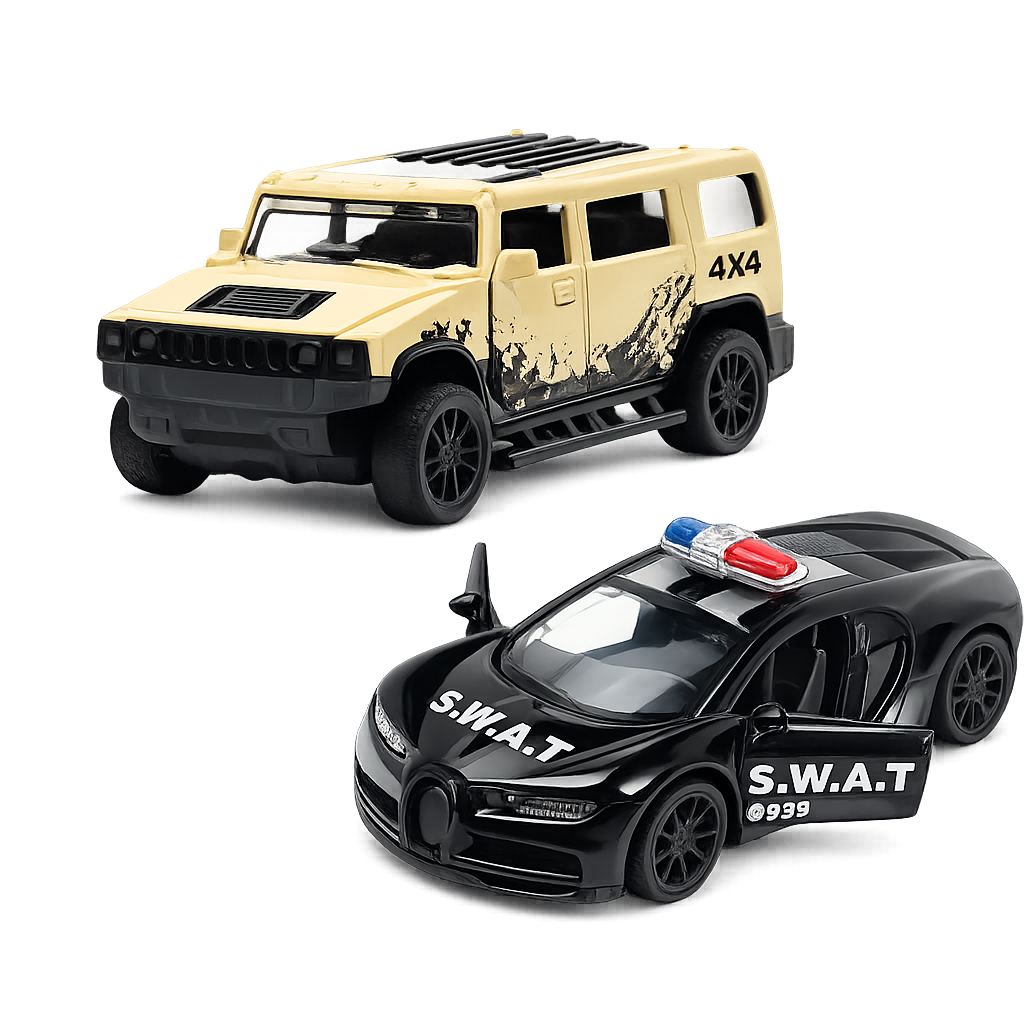 Die-Cast Hummer & Bugatti SWAT Car Combo | Pull Back Toy Cars (Ages 3-7)