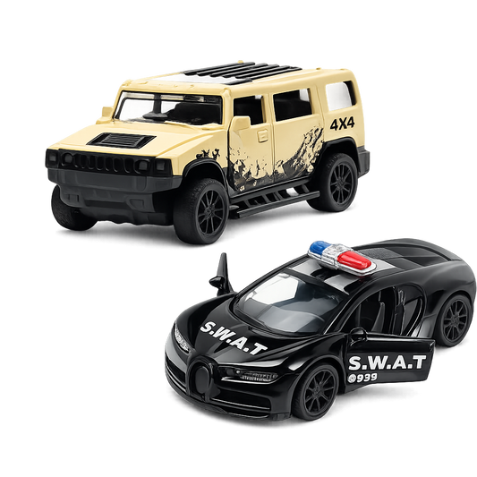Die-Cast Hummer & Bugatti SWAT Car Combo | Pull Back Toy Cars (Ages 3-7)
