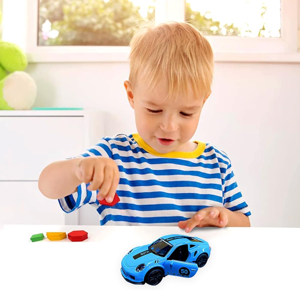 Porsche 1:43 Die-Cast Metal Toy Car in Blue — Pull Back & Openable Doors (Ages 3-7)