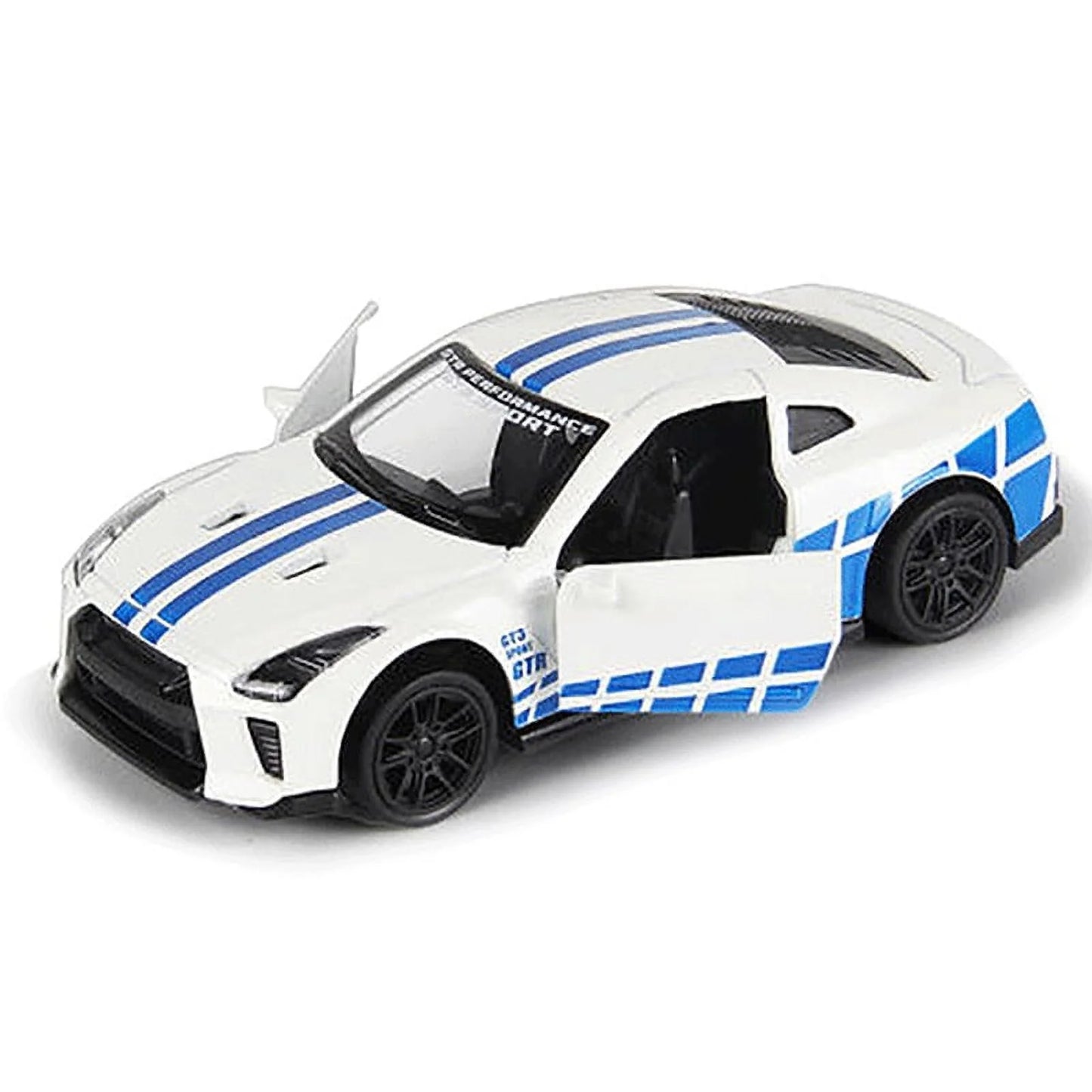 Nissan GTR 1:43 Die-Cast Metal Toy Car in White — Pull Back & Openable Doors (Ages 3-7)