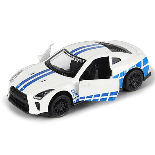 Nissan GTR 1:43 Die-Cast Metal Toy Car in White — Pull Back & Openable Doors (Ages 3-7)