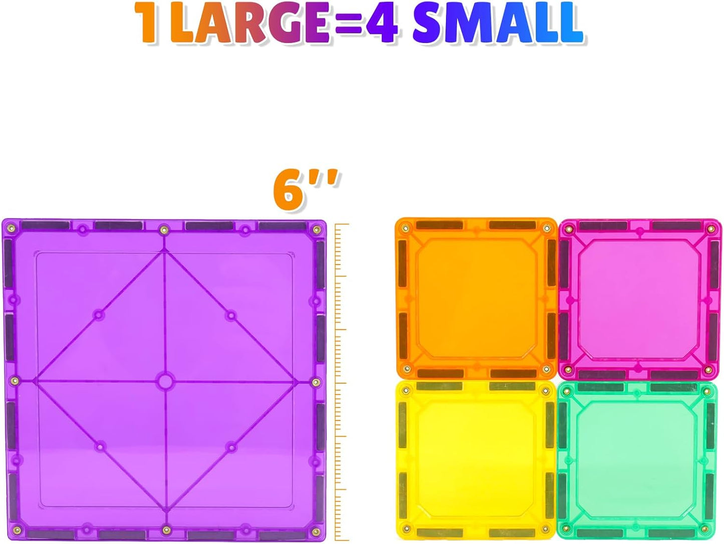 Large Square Magnetic Tiles 4 Pcs — Compatible Expansion Set for Kids