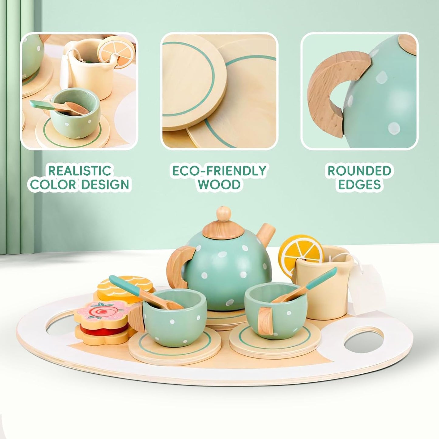 Wooden Afternoon Tea Party Set 15 Pcs — Pretend Play for Kids (Ages 3-7)