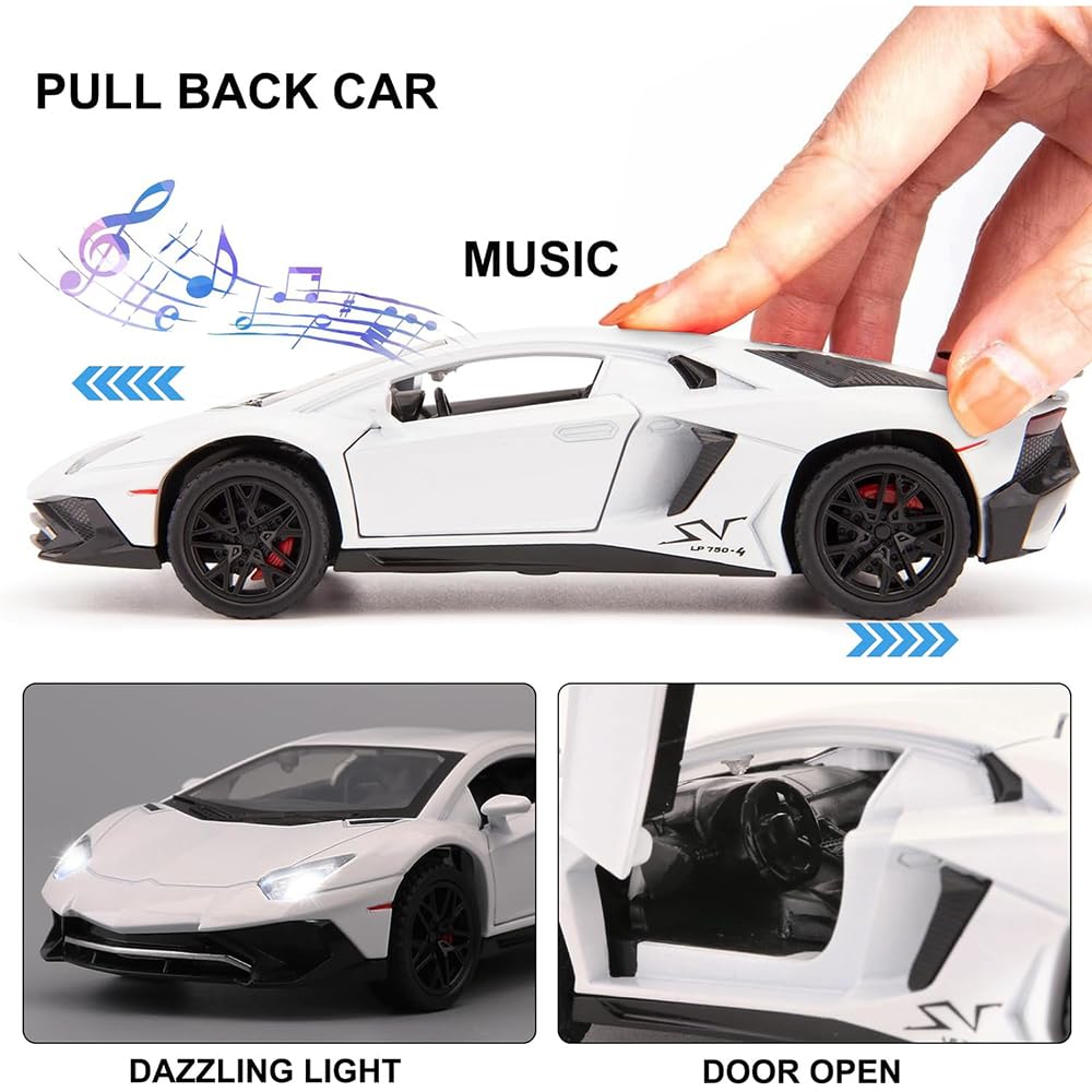 Lamborghini 1:36 Die-Cast Metal Toy Car — White & Gray | Pull Back
