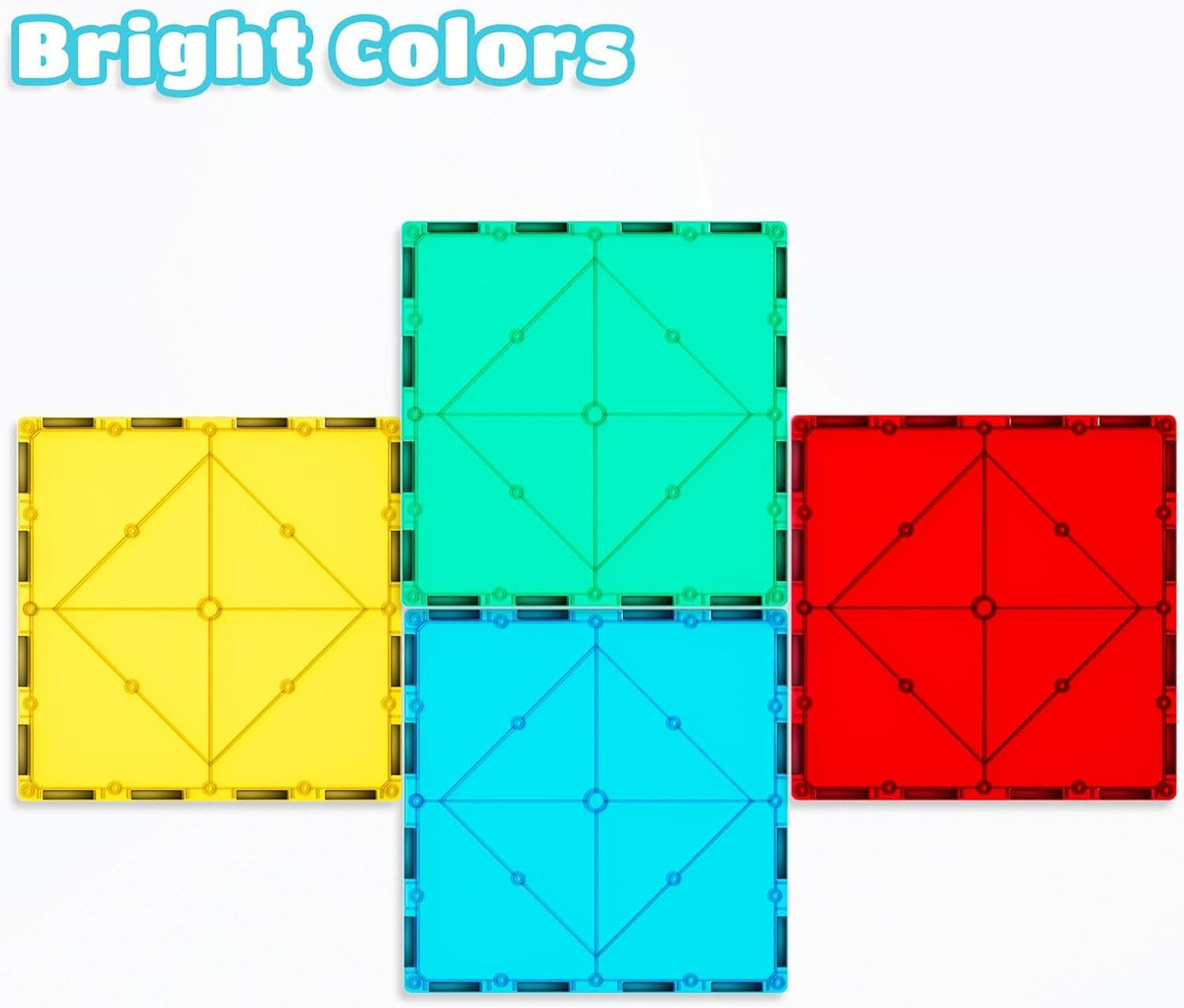 Magnetic Tiles 4 Large Squares + 2 Car Chassis — Expansion Set for Kids (Ages 3-7)
