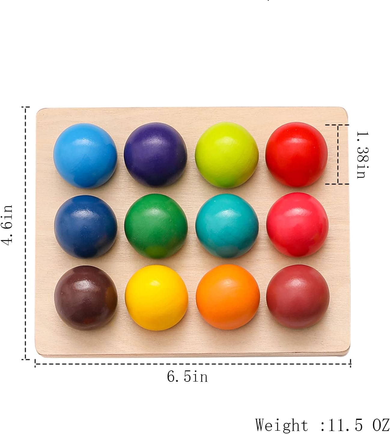 Wooden Rainbow Colour Sorting Balls 12 Pcs — Montessori Toddler Toy