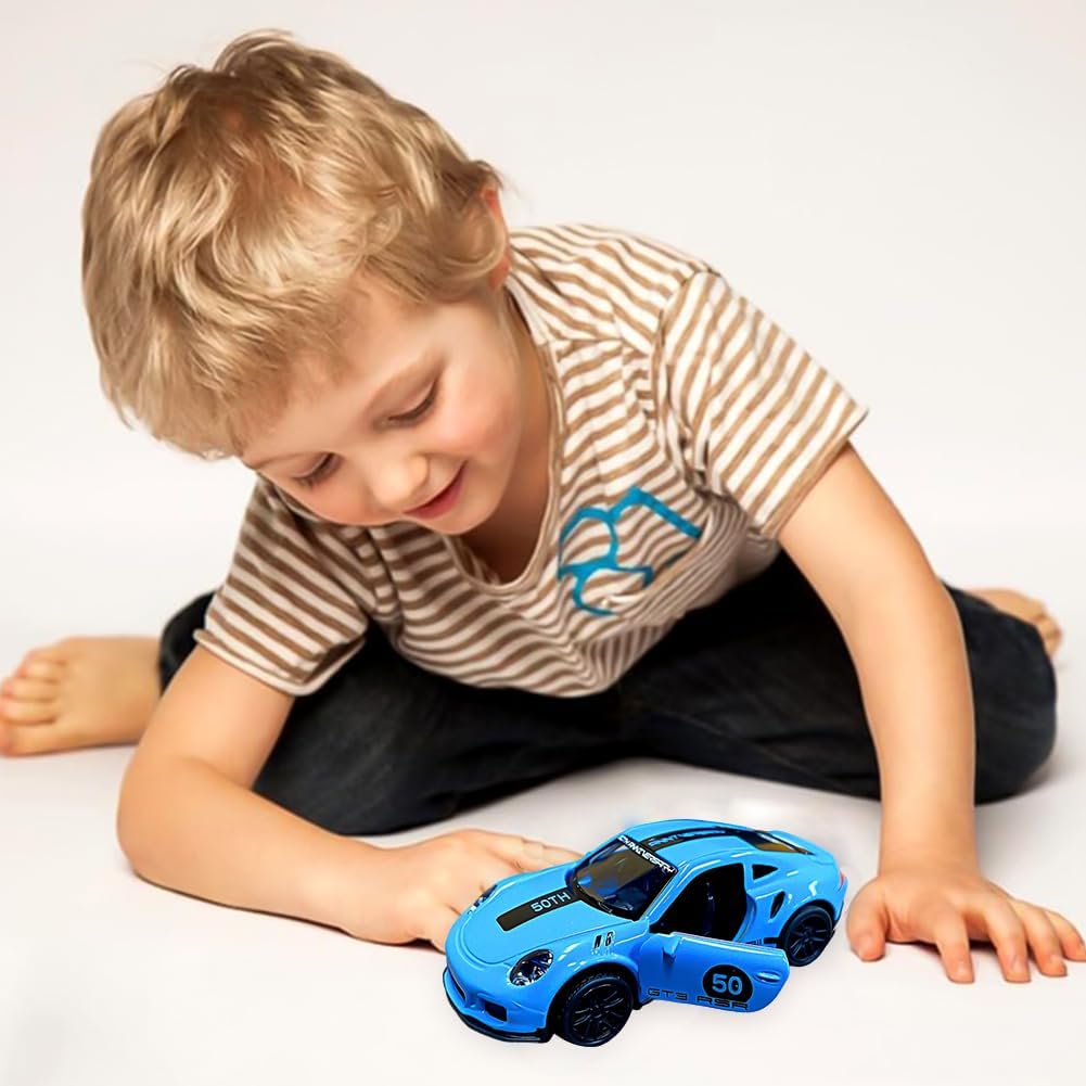 Porsche 1:43 Die-Cast Metal Toy Car in Blue — Pull Back & Openable Doors (Ages 3-7)