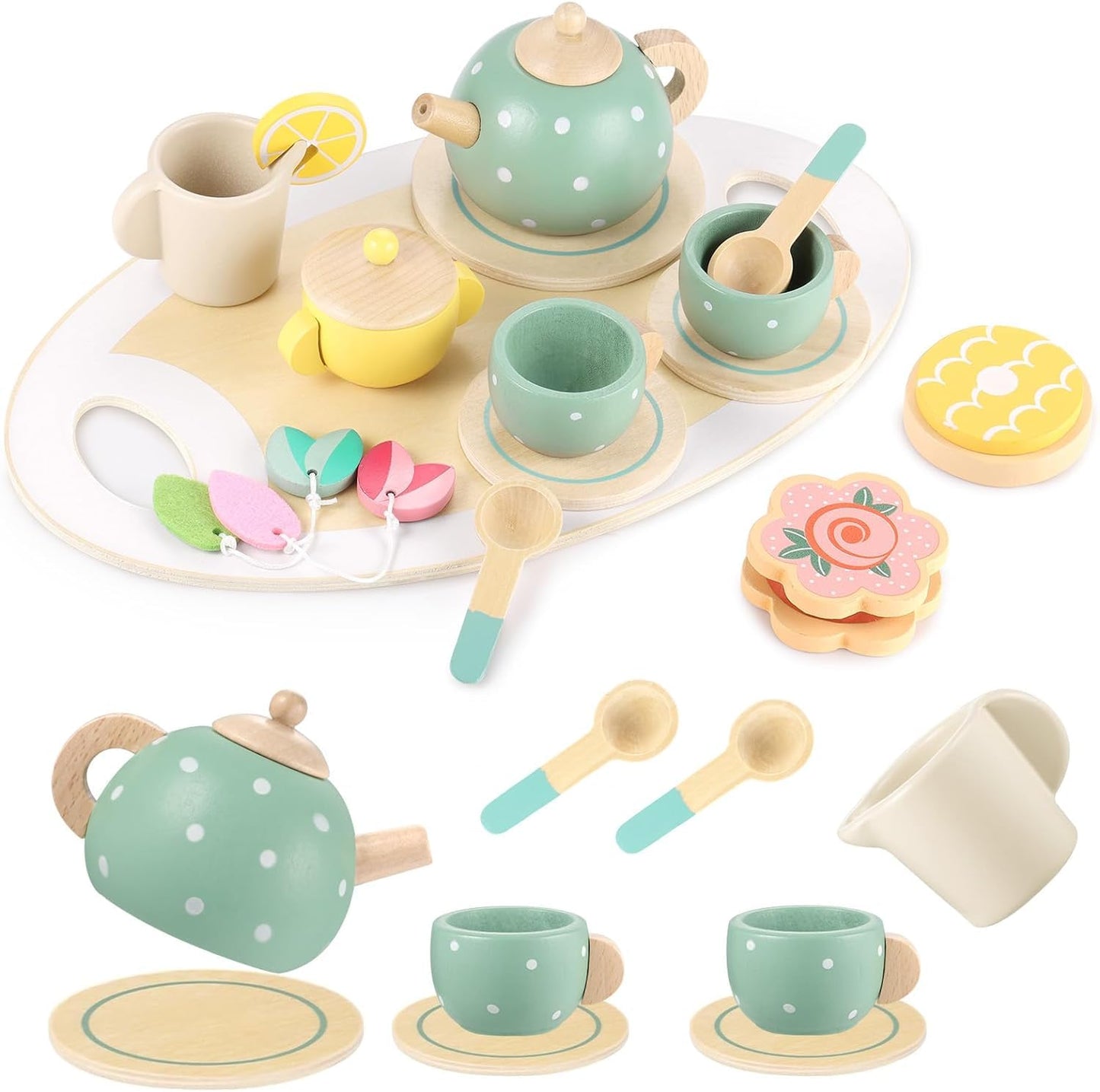 Wooden Afternoon Tea Party Set 15 Pcs — Pretend Play for Kids (Ages 3-7)