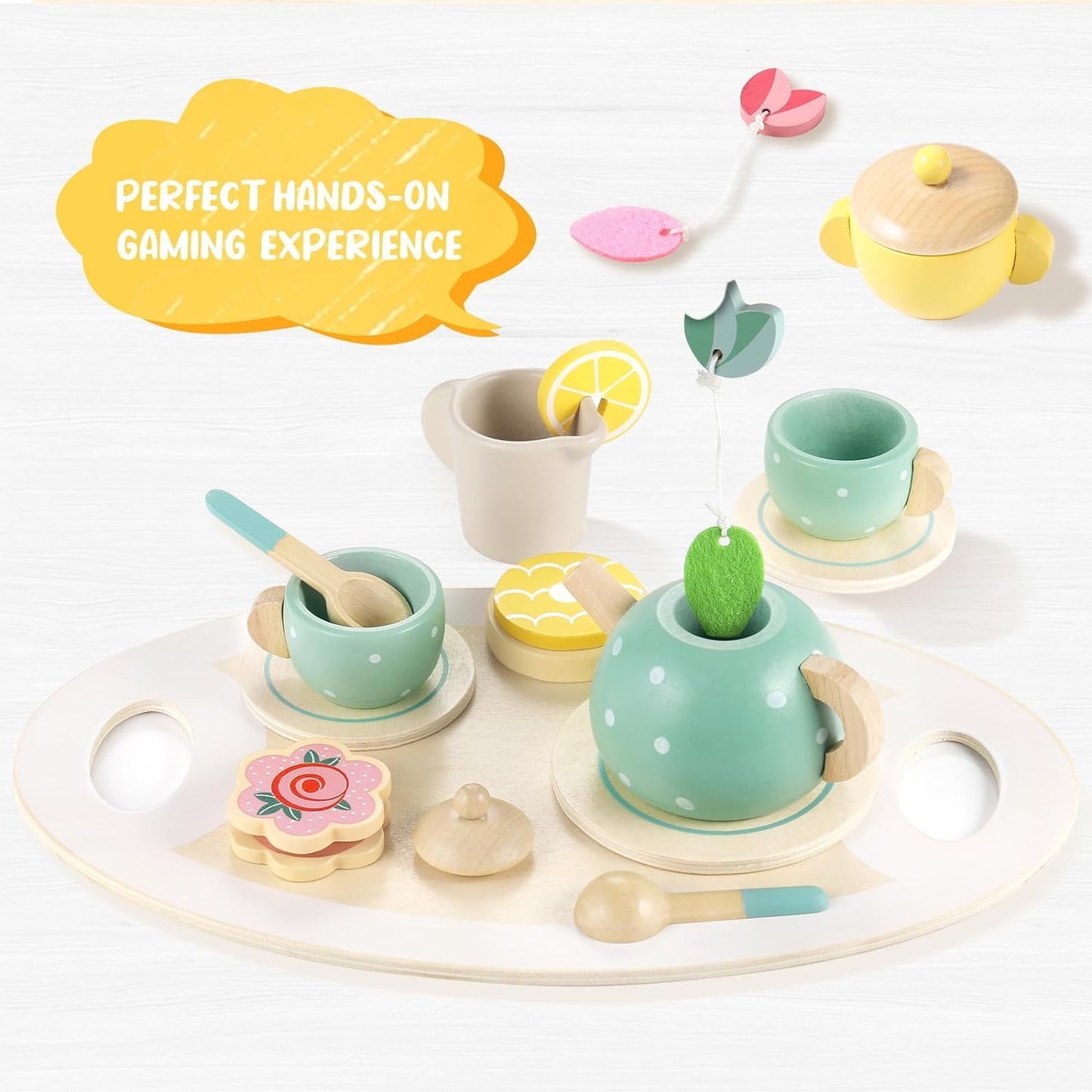 Wooden Afternoon Tea Party Set 15 Pcs — Pretend Play for Kids (Ages 3-7)