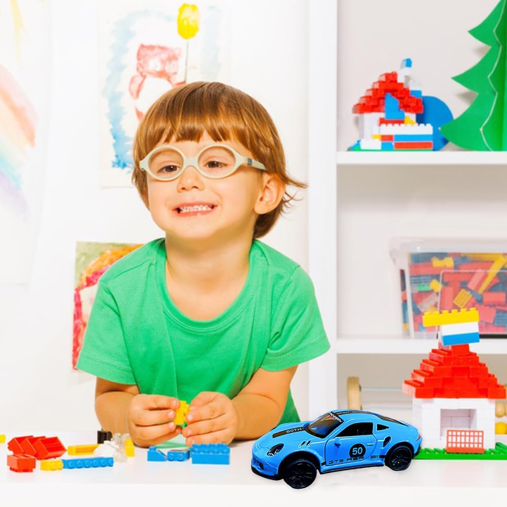 Porsche 1:43 Die-Cast Metal Toy Car in Blue — Pull Back & Openable Doors (Ages 3-7)