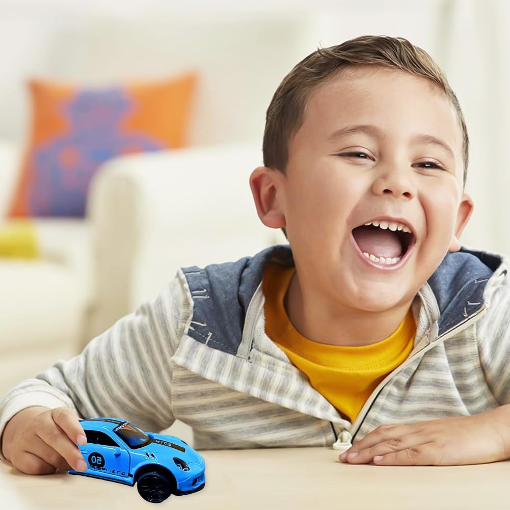 Porsche 1:43 Die-Cast Metal Toy Car in Blue — Pull Back & Openable Doors (Ages 3-7)
