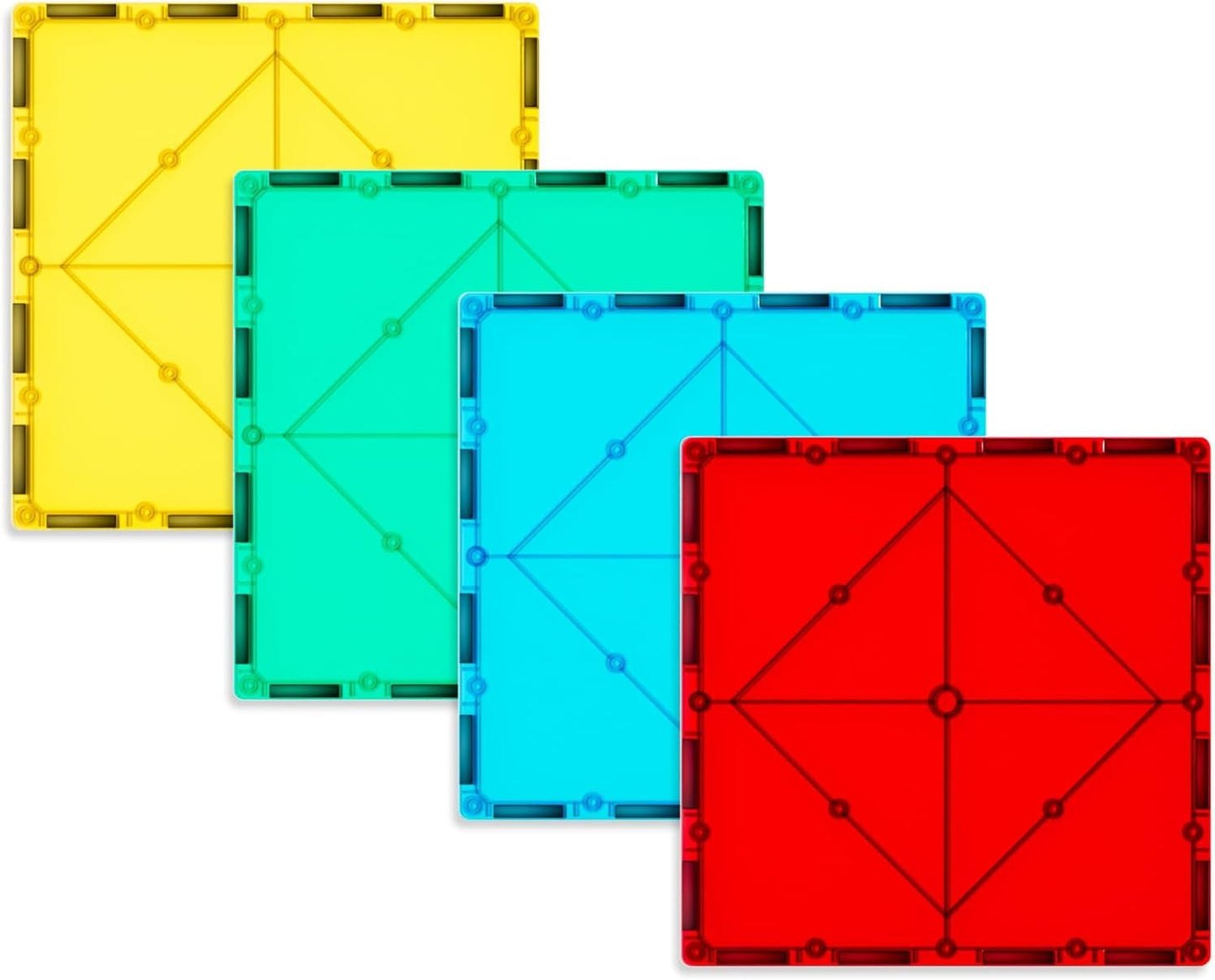 Magnetic Tiles 4 Large Squares + 2 Car Chassis — Expansion Set for Kids (Ages 3-7)