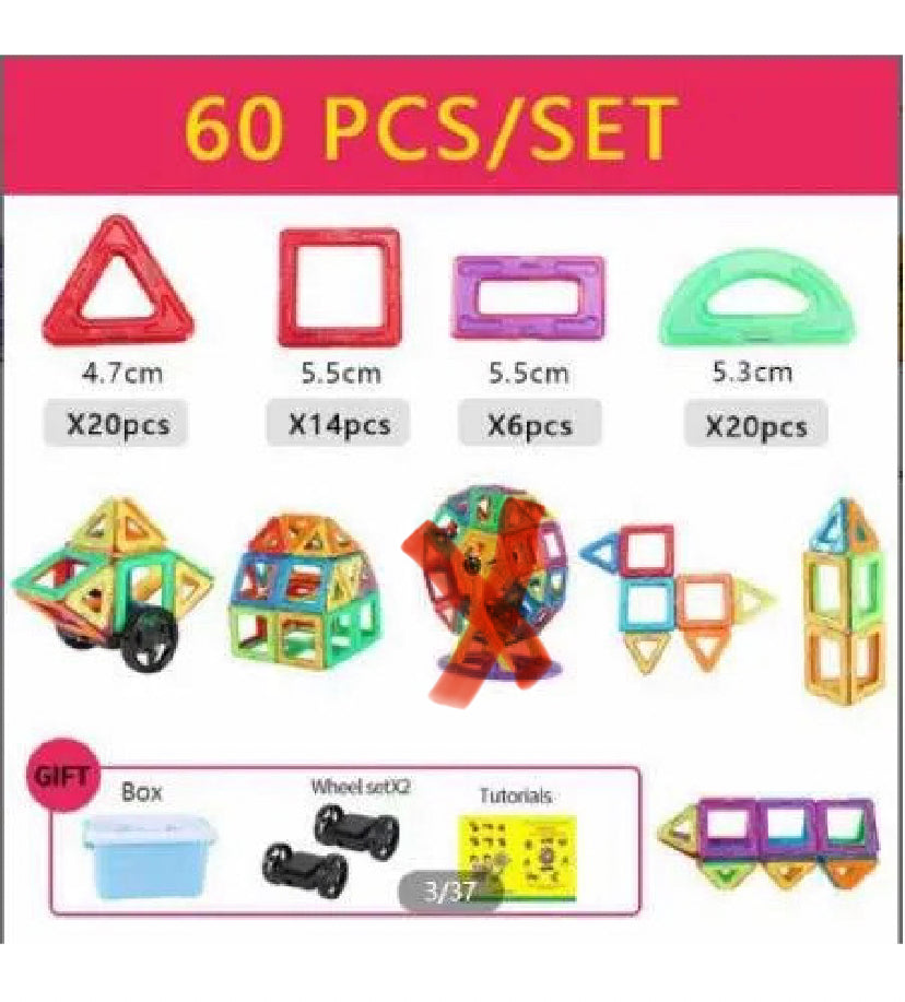 Mini Magnetic Tiles 60 Pcs — Candy Colour STEM Building Set for Kids