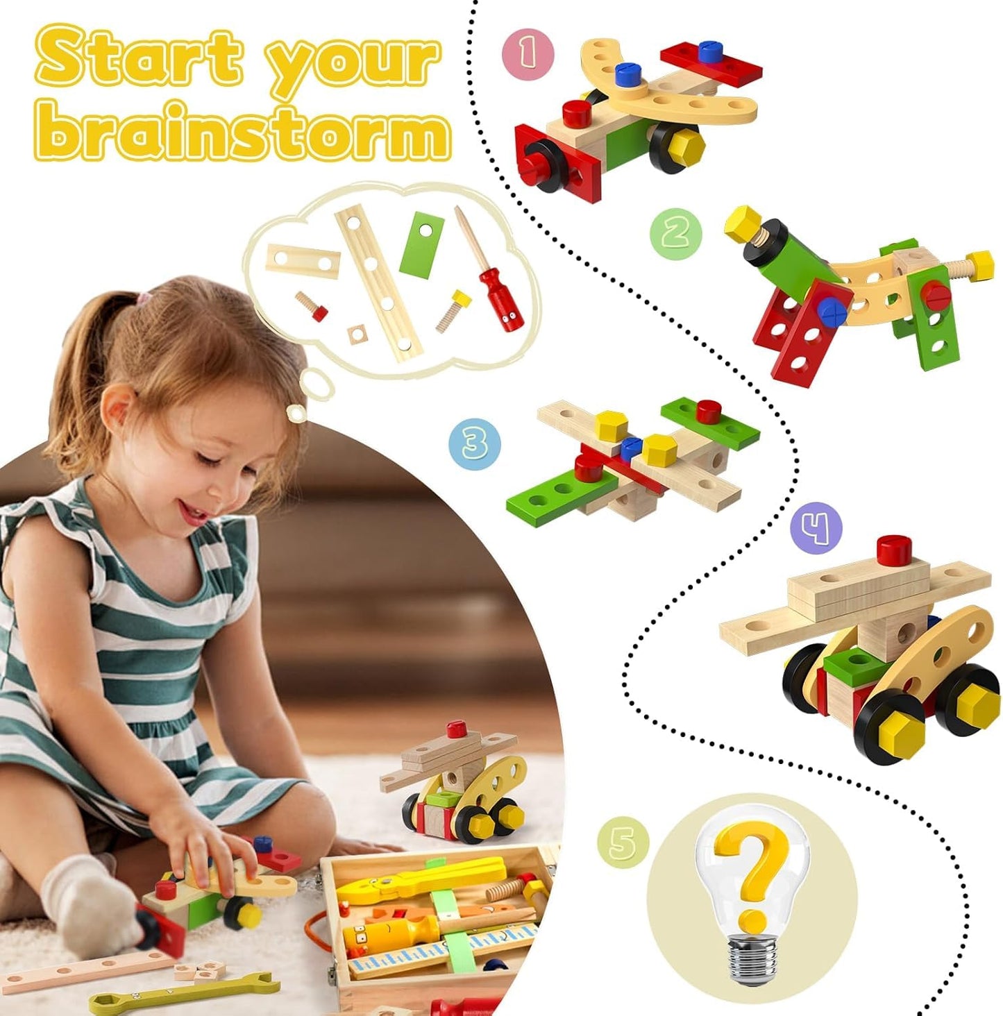 Wooden Tool Kit for Kids | 34 Pcs | Montessori STEM (Ages 3-7)