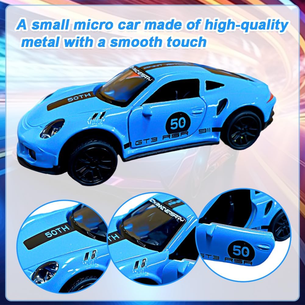 Porsche 1:43 Die-Cast Metal Toy Car in Blue — Pull Back & Openable Doors (Ages 3-7)