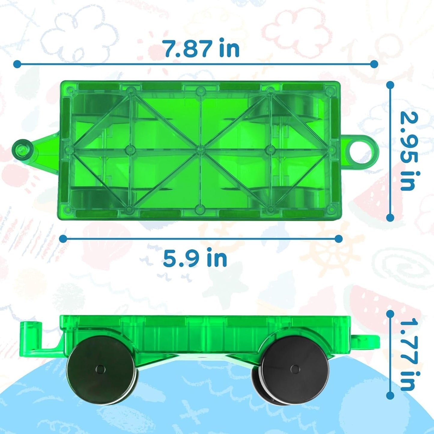 Magnetic Tiles Car Chassis 2 Pcs — Compatible Add-On Set | Random Colours (Ages 3-7)