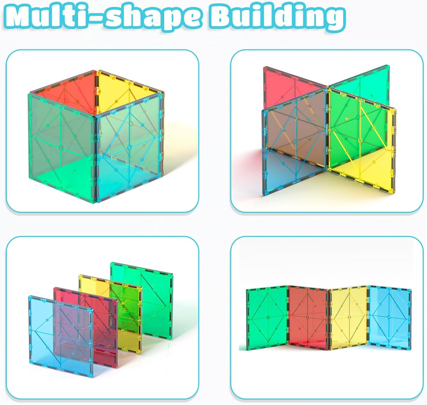 Large Square Magnetic Tiles 4 Pcs — Compatible Expansion Set for Kids