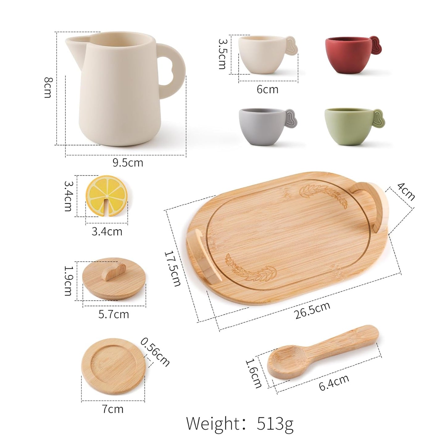 Wooden & Silicone Tea Party Set — 14 Pcs Pretend Play for Kids