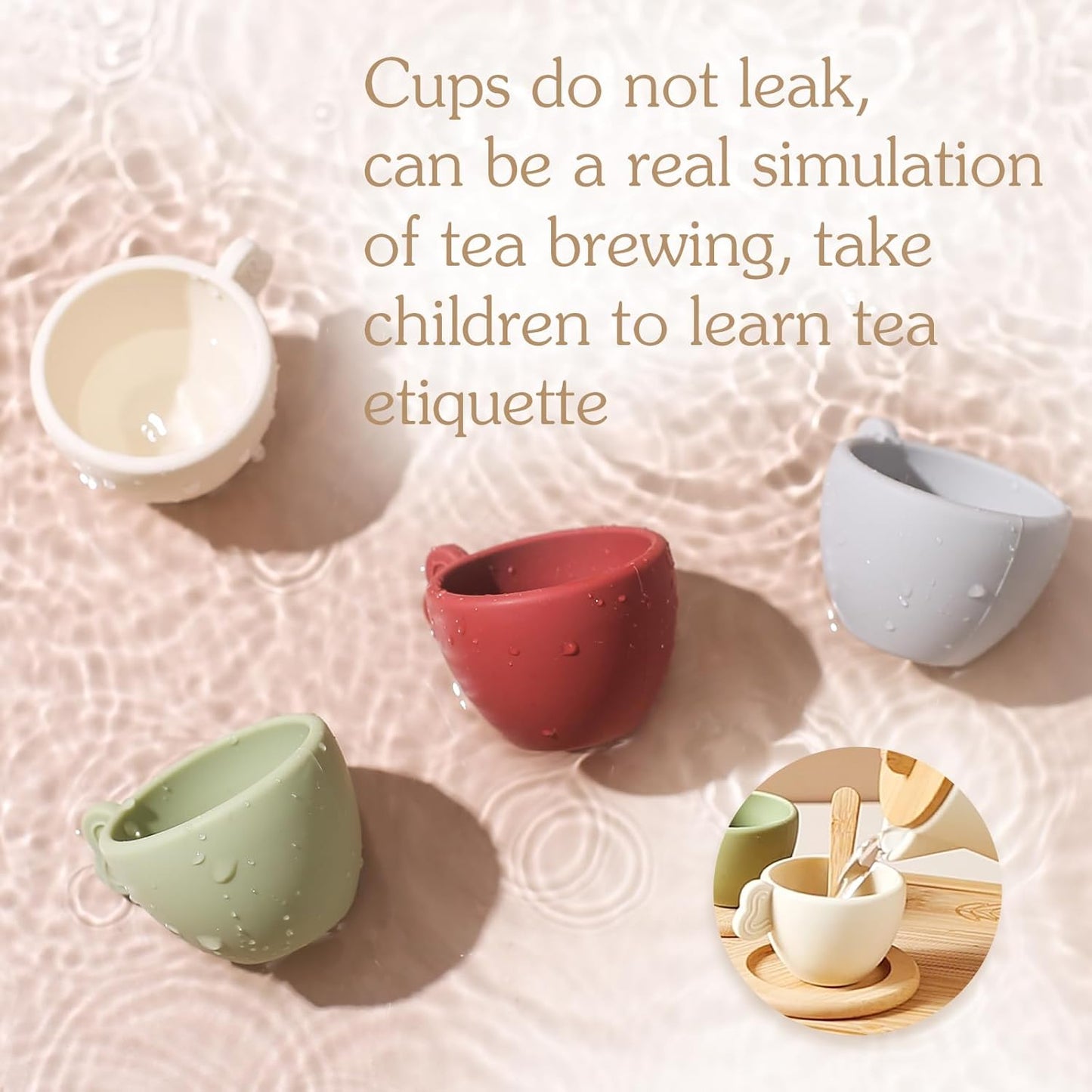 Wooden & Silicone Tea Party Set — 14 Pcs Pretend Play for Kids