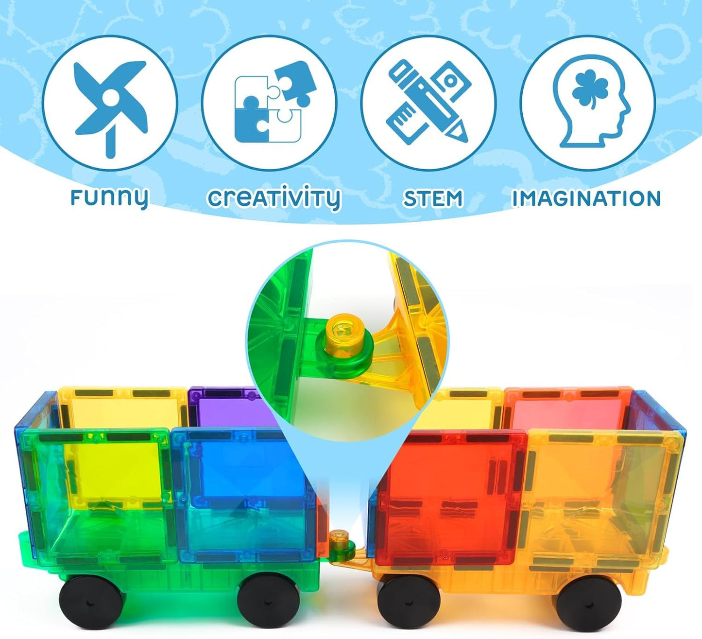 Magnetic Tiles Car Chassis 2 Pcs — Compatible Add-On Set | Random Colours (Ages 3-7)