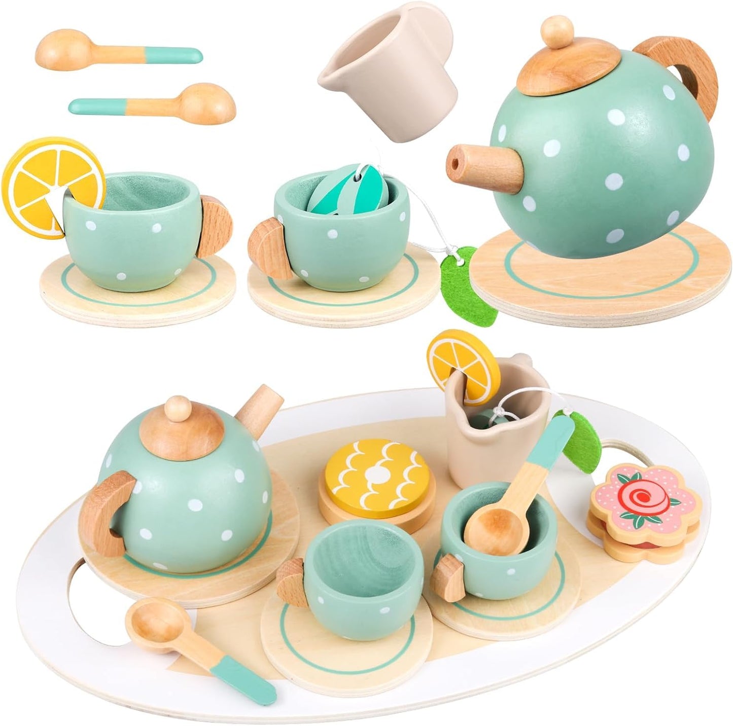 Wooden Afternoon Tea Party Set 15 Pcs — Pretend Play for Kids (Ages 3-7)