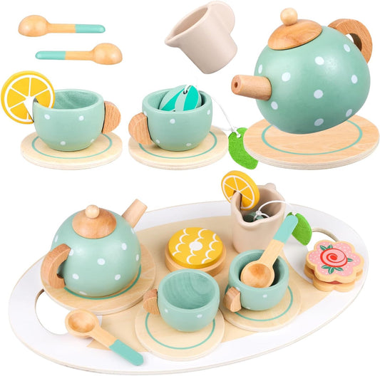 Wooden Afternoon Tea Party Set 15 Pcs — Pretend Play for Kids (Ages 3-7)