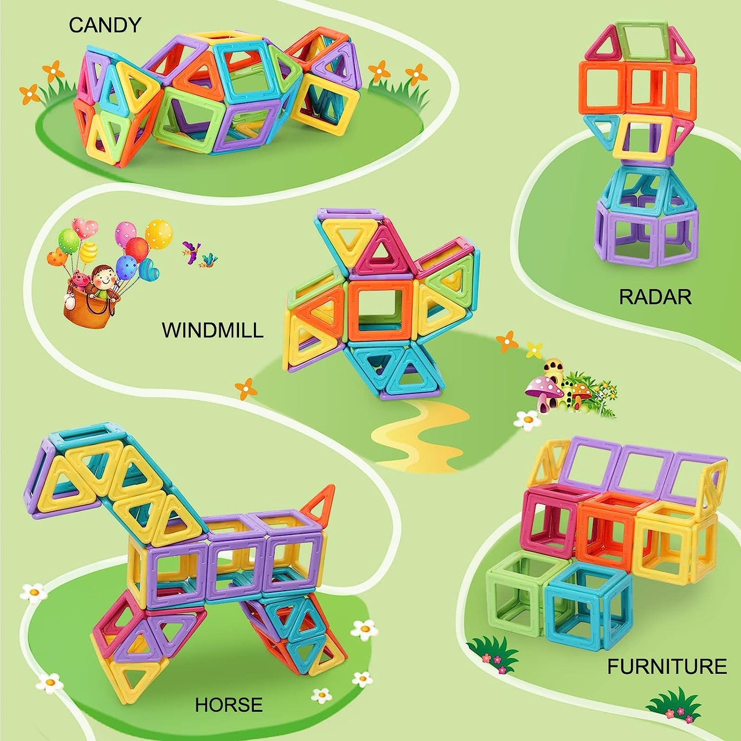 Mini Magnetic Tiles 60 Pcs — Candy Colour STEM Building Set for Kids