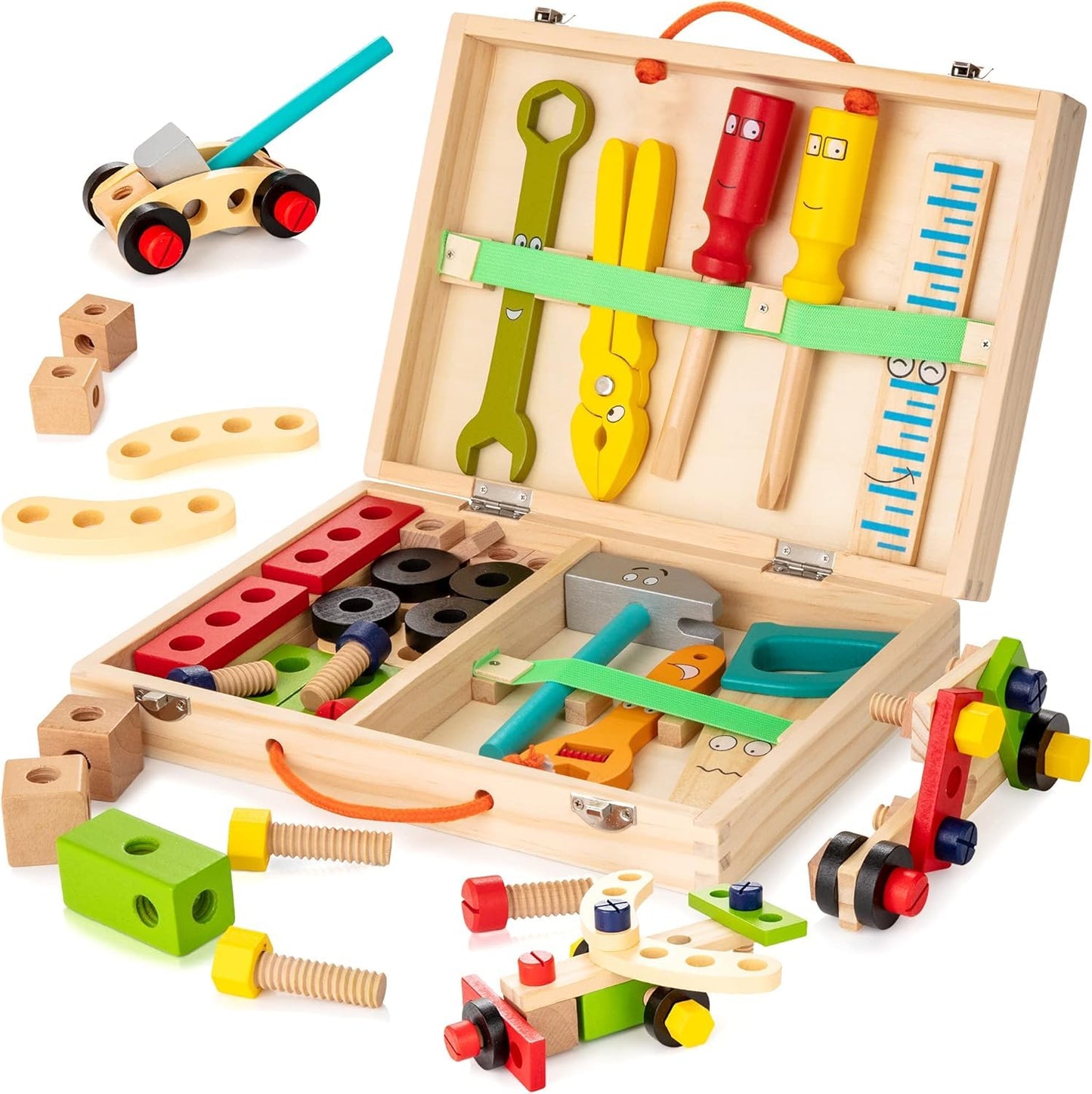 Wooden Tool Kit for Kids | 34 Pcs | Montessori STEM (Ages 3-7)