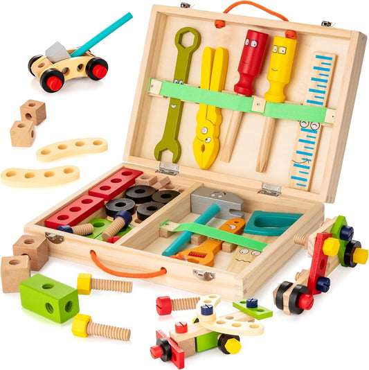 Wooden Tool Kit for Kids | 34 Pcs | Montessori STEM (Ages 3-7)