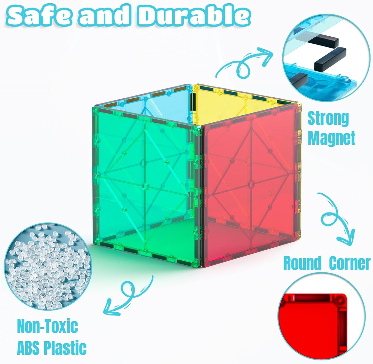 Large Square Magnetic Tiles 4 Pcs — Compatible Expansion Set for Kids