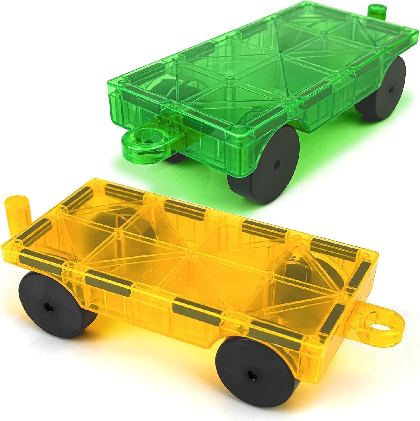 Magnetic Tiles 4 Large Squares + 2 Car Chassis — Expansion Set for Kids (Ages 3-7)