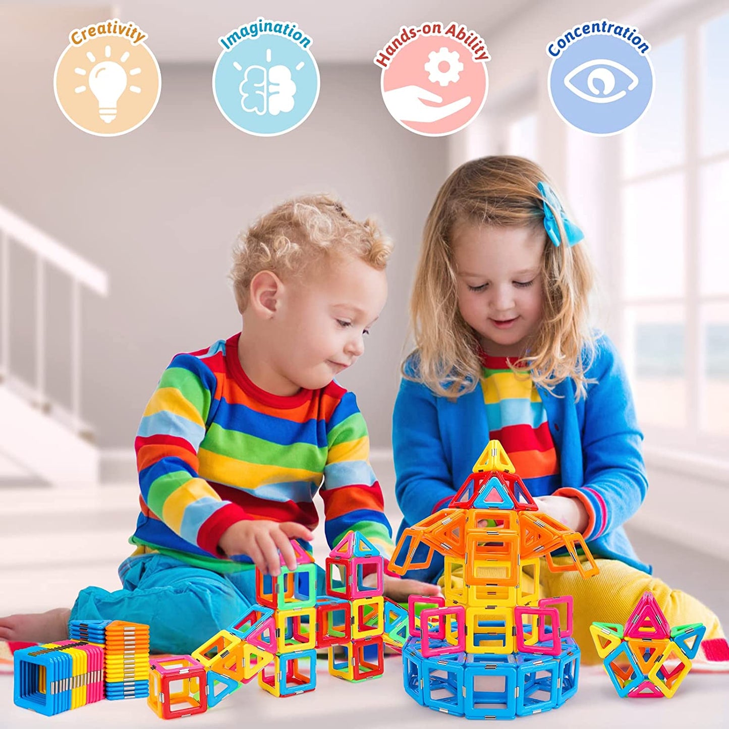 Mini Magnetic Tiles 60 Pcs — Candy Colour STEM Building Set for Kids