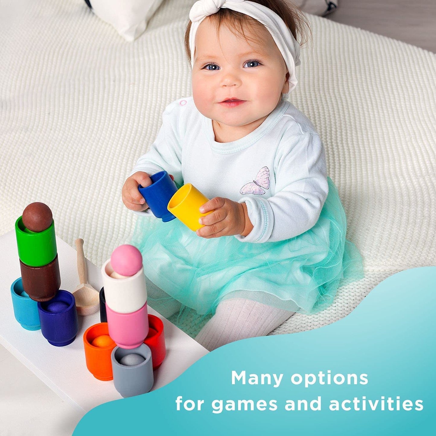 Wooden Colour Sorting Toy — 12 Balls & 12 Cups | Montessori Toddler Toy